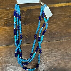 LOFT Turquoise and Navy Multi-Strand Beaded Necklace